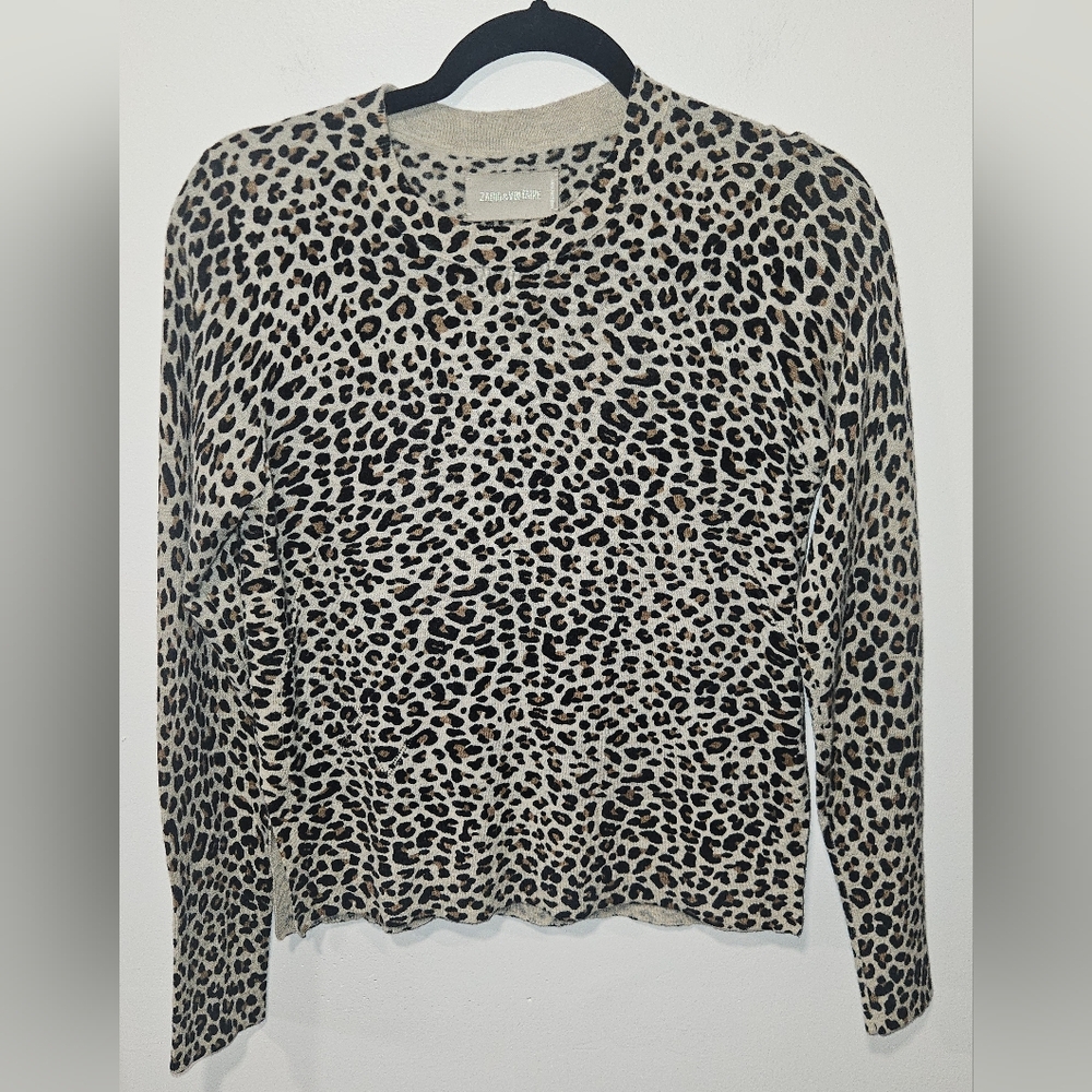 Zadig & Voltaire Lirius Fall Leopard Cashmere Long Sleeve Pullover Sweater SZ S
